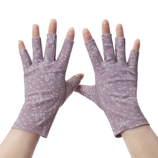 Wrist-length Cotton Half Finger Anti-Skid UV Protection Driving Gloves (27 styles)