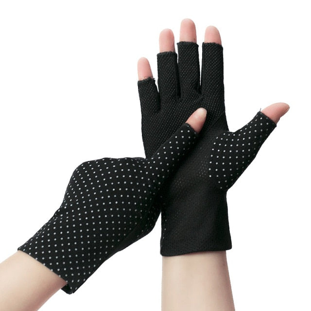 Wrist-length Cotton Half Finger Anti-Skid UV Protection Driving Gloves (27 styles)