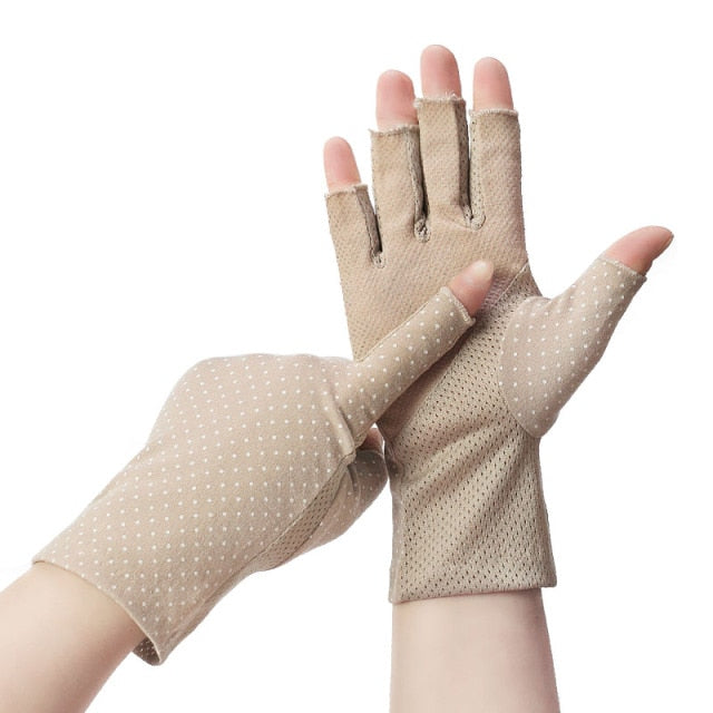 Wrist-length Cotton Half Finger Anti-Skid UV Protection Driving Gloves (27 styles)
