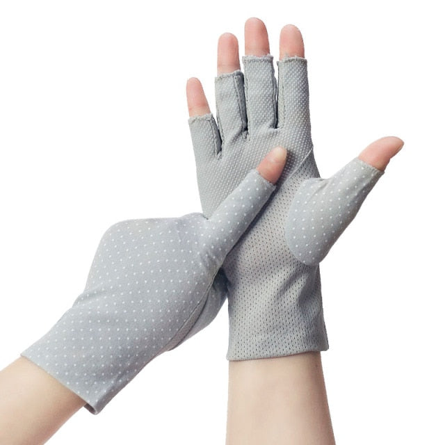 Wrist-length Cotton Half Finger Anti-Skid UV Protection Driving Gloves (27 styles)