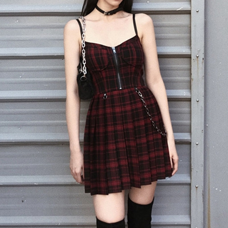 Goth Girl Red & Black Plaid Spaghetti Strap Mini Dresses (2 Colors) – A  Lark And A Lady