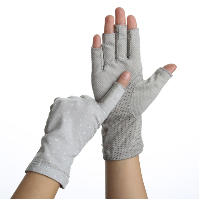Wrist-length Cotton Half Finger Anti-Skid UV Protection Driving Gloves (27 styles)