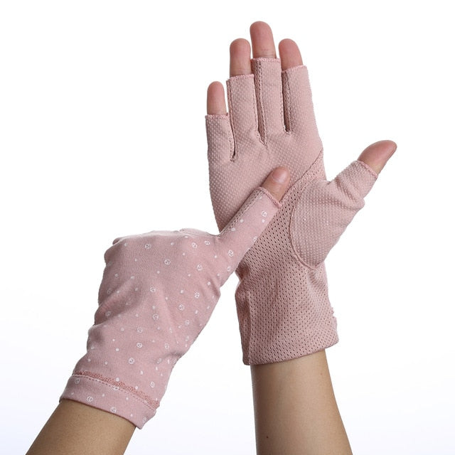 Wrist-length Cotton Half Finger Anti-Skid UV Protection Driving Gloves (27 styles)