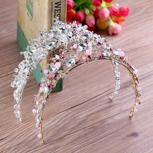 White, Gold or Pink Handmade Tiaras & Matching Earrings (Post/Clip-on)