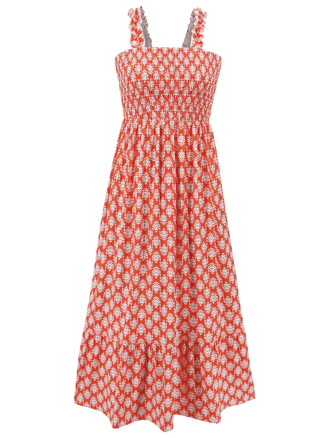 Smocked Printed Square Neck Sleeveless Dress