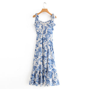Vintage Style Blue and White Chiffon Dress