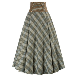 High Waisted A-Line Plaid Skirt