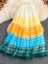 Daria Skirt - Gradient Rainbow Long Mesh Long Skirt