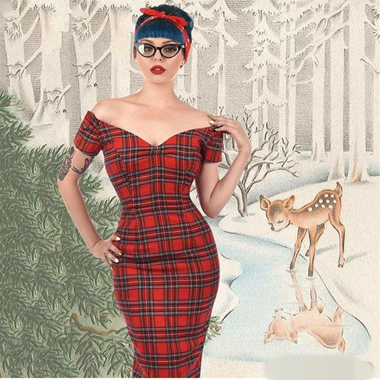 Maggie - Tartan Boat Neck Pinup Dress