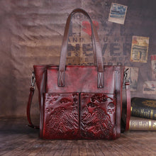 Motaora - Vintage Style Embossed Genuine Leather Handbag