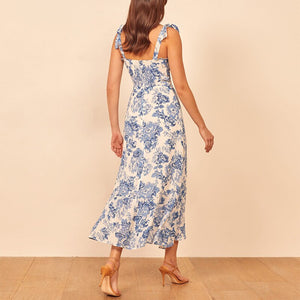 Vintage Style Blue and White Chiffon Dress