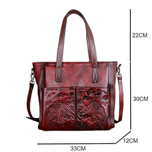 Motaora - Vintage Style Embossed Genuine Leather Handbag