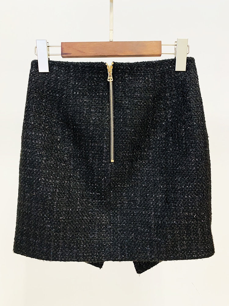 Cambria - High Street Bejewelled Asymmetrical Tweed Skirt