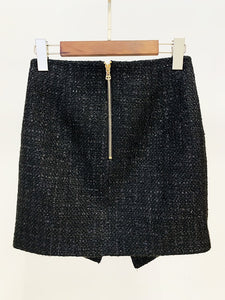Cambria - High Street Bejewelled Asymmetrical Tweed Skirt