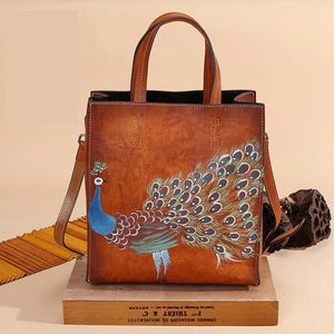 MOTAORA Genuine Leather Hand Painted Women Shoulder Bags For Woman Bag Casual Tote Vintage Animal Prints 2024 New Lady Handbag