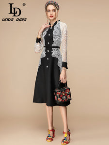 LINDA DELLA Spring V-Neck Embroidered Midi Dress
