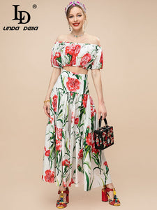 LINDA DELLA Summer Vacation Floral Skirt Set
