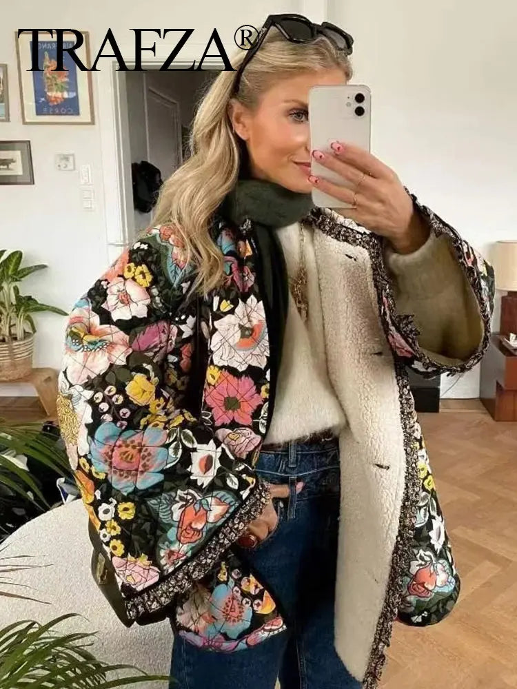 Shay: Floral Print Quilted Reversible Cotton Coat