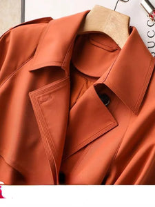 Allison - Vibrant Orange Mid-length Belted Trench Coat