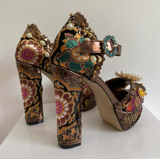 Salome - Exotic Style Embroidered Satin Beaded Party Shoes