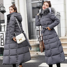 Women's Korean Style Belted Slim Fit Padded Parka with Faux Fur Hood