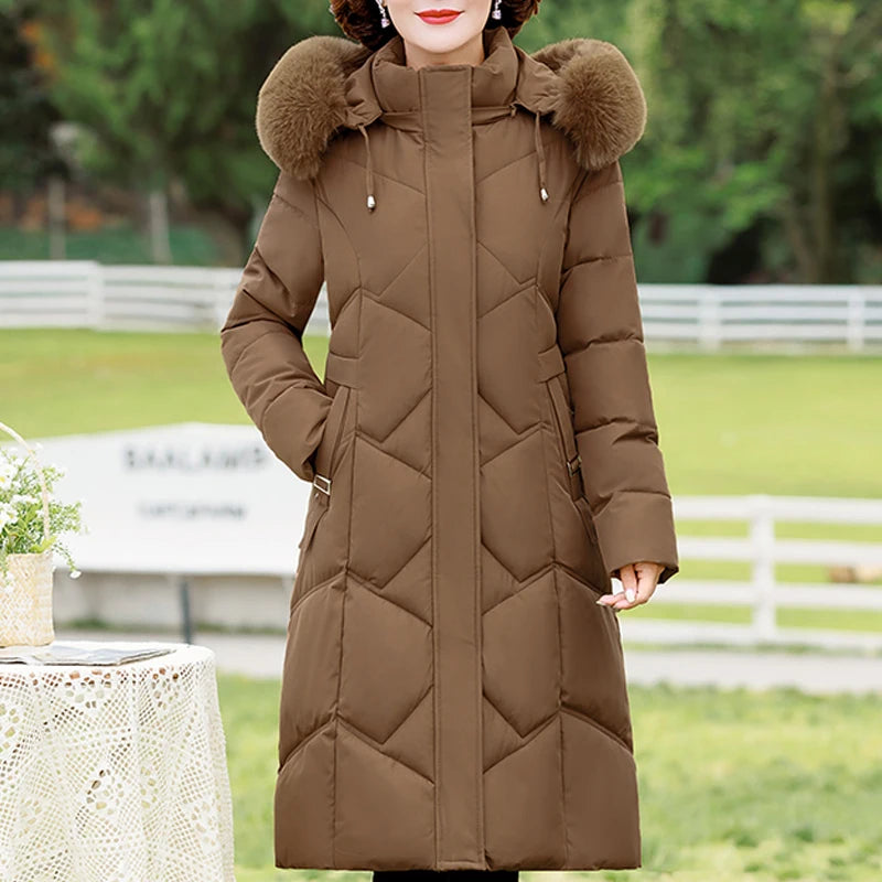 Hooded Fur Collar Padded Overcoat