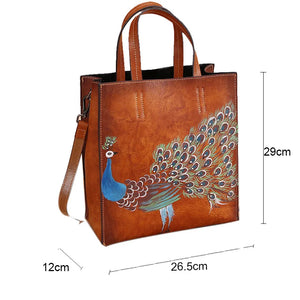 MOTAORA Genuine Leather Hand Painted Women Shoulder Bags For Woman Bag Casual Tote Vintage Animal Prints 2024 New Lady Handbag