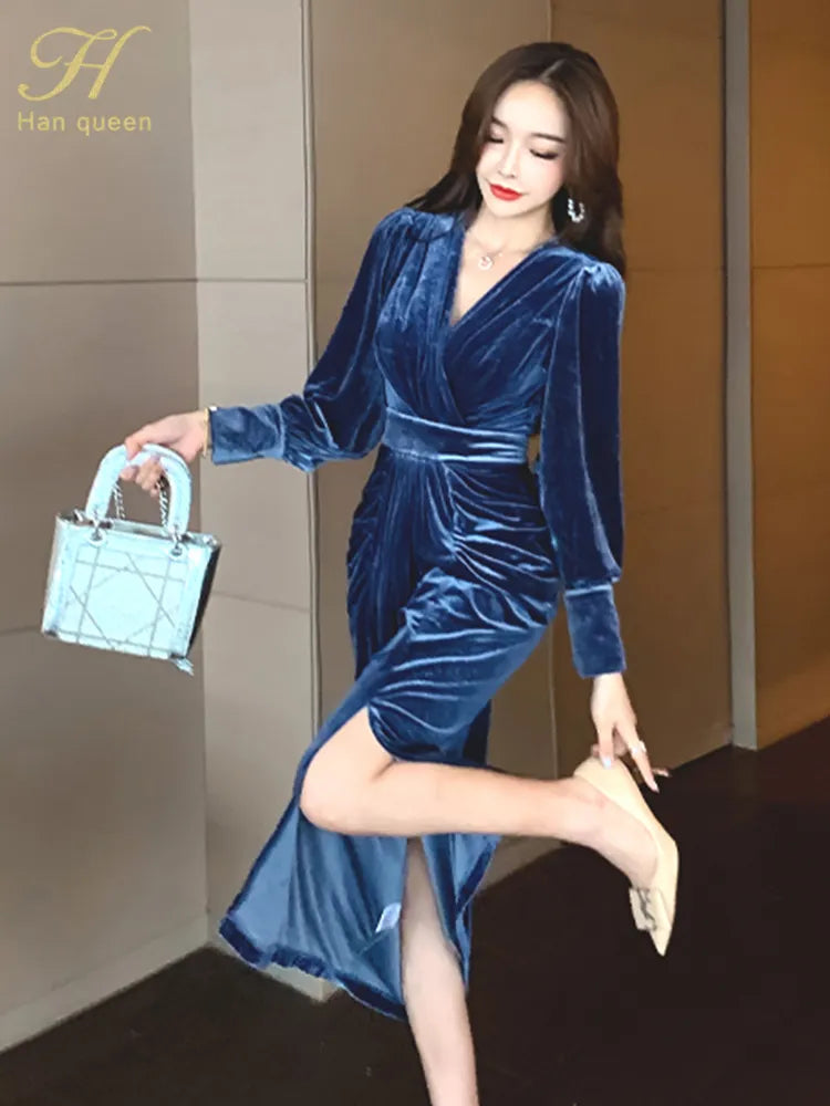 Pasha: Elegant V-Neck Velvet Bodycon Party Dress