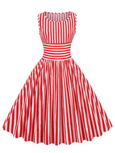 Lucy - Red and White Striped High Waist Rockabilly Dress