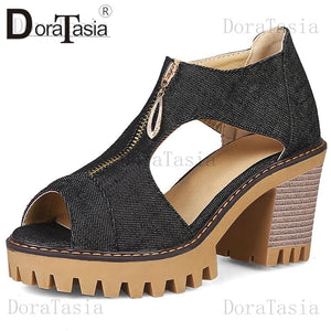 Martha - Denim Gladiator Sandals