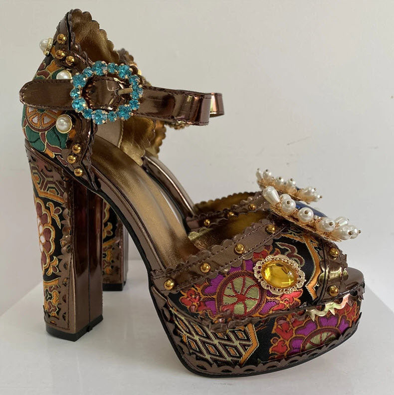 Salome - Exotic Style Embroidered Satin Beaded Party Shoes