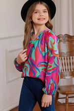 Girls Printed Notched Neck Puff Sleeve Blouse