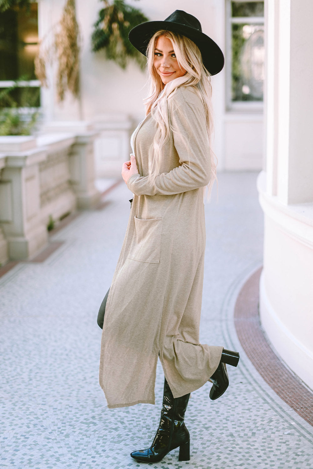 Long Sleeve Slit Cardigan with Pocket