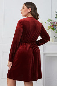 Melo Apparel Plus Size V-Neck Decorative Button Knee Length Dress
