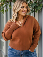 Plus Size Collared Neck Zip-Up Long Sleeve Sweater