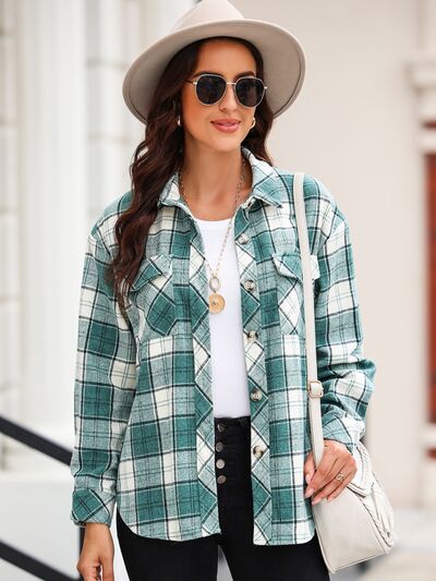 Plaid Collared Neck Button Up Jacket