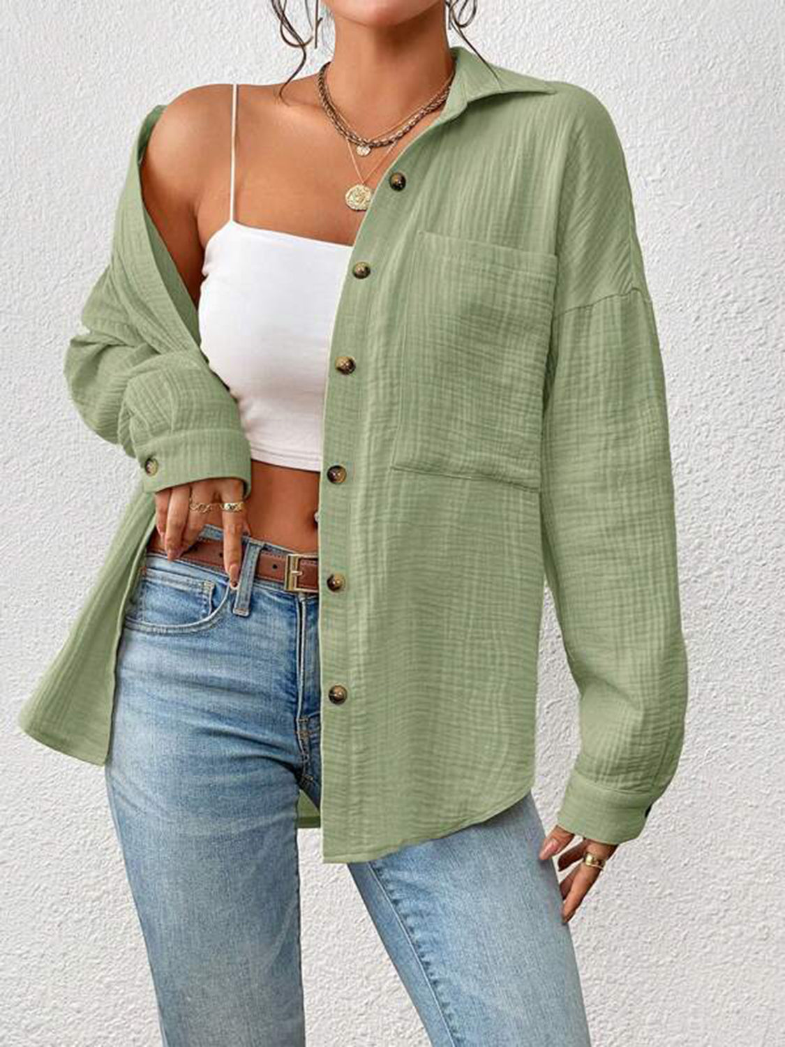 Textured Drop Shoulder Shirt Jacket