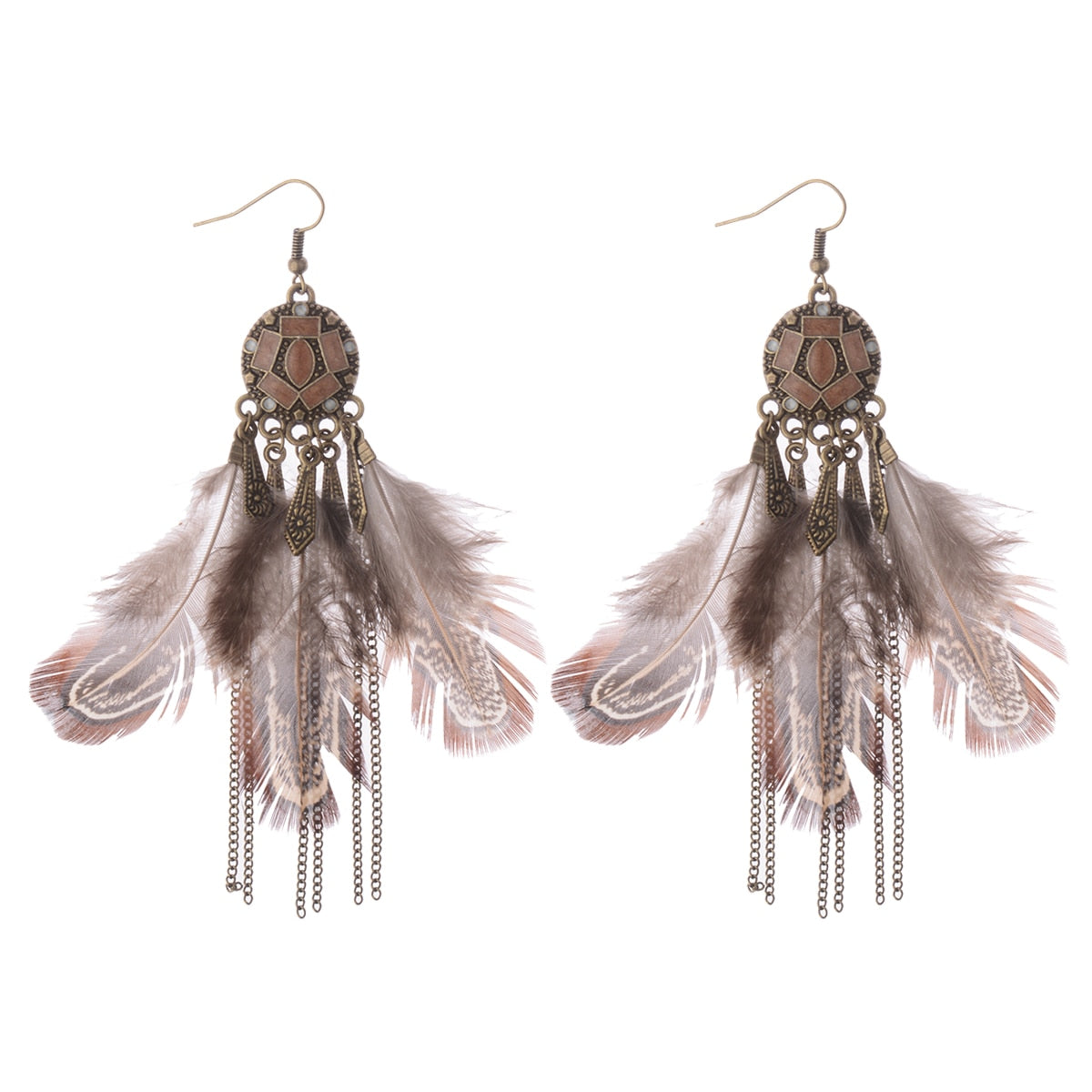 Handmade Bohemian Dream Catcher Feather Earrings