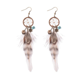 Handmade Bohemian Dream Catcher Feather Earrings