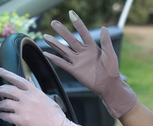 Ladies Lace Sunscreen Gloves - 7 colors/styles - Stretch Fit, Touch Screen Anti-Uv & Slip Resistant Driving Gloves (24cm)
