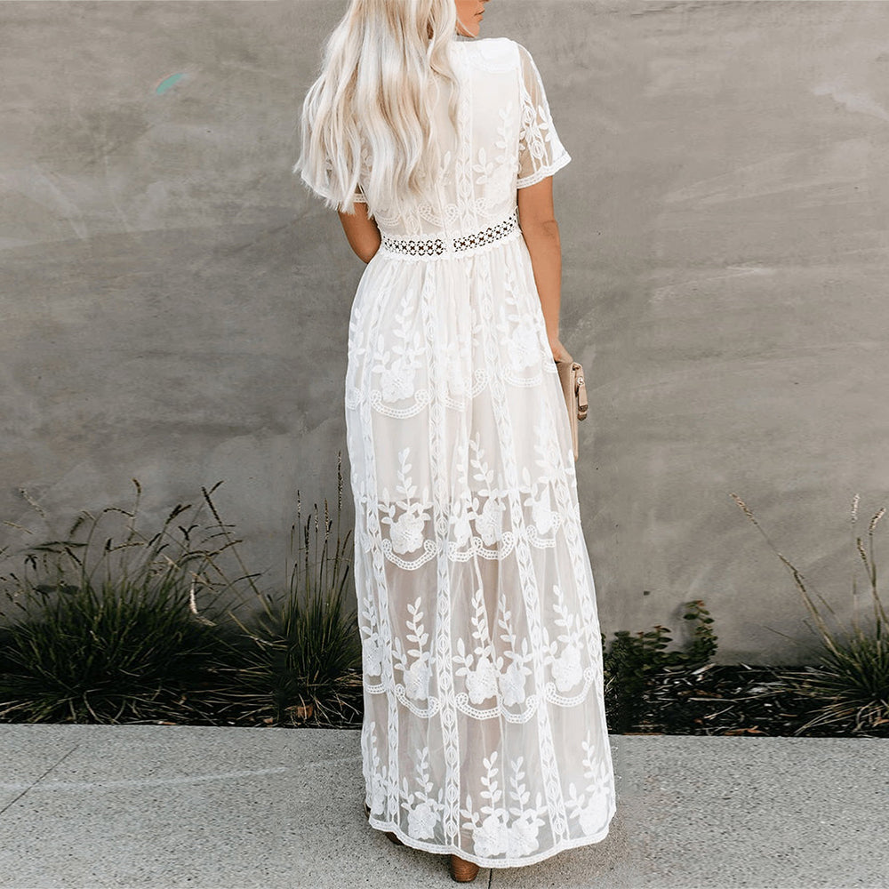 Summer White Lace Boho Loose Maxi Dress ...