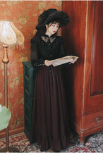 Elegant Vintage Look: Black Full-Sleeved Blouse and Striped Skirt (Set or Separates)