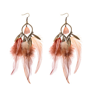 Handmade Bohemian Dream Catcher Feather Earrings