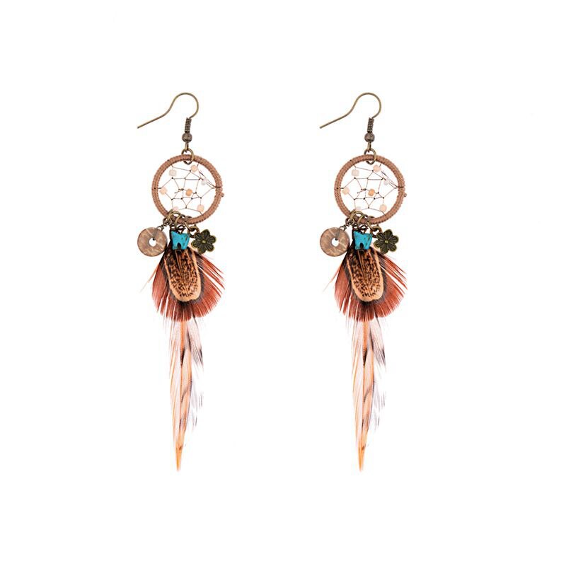 Handmade Bohemian Dream Catcher Feather Earrings