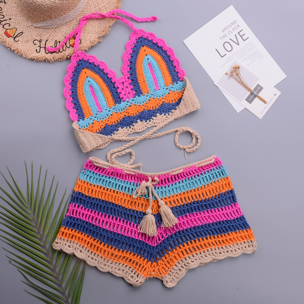 Rainbow Crocheted Bikini Set