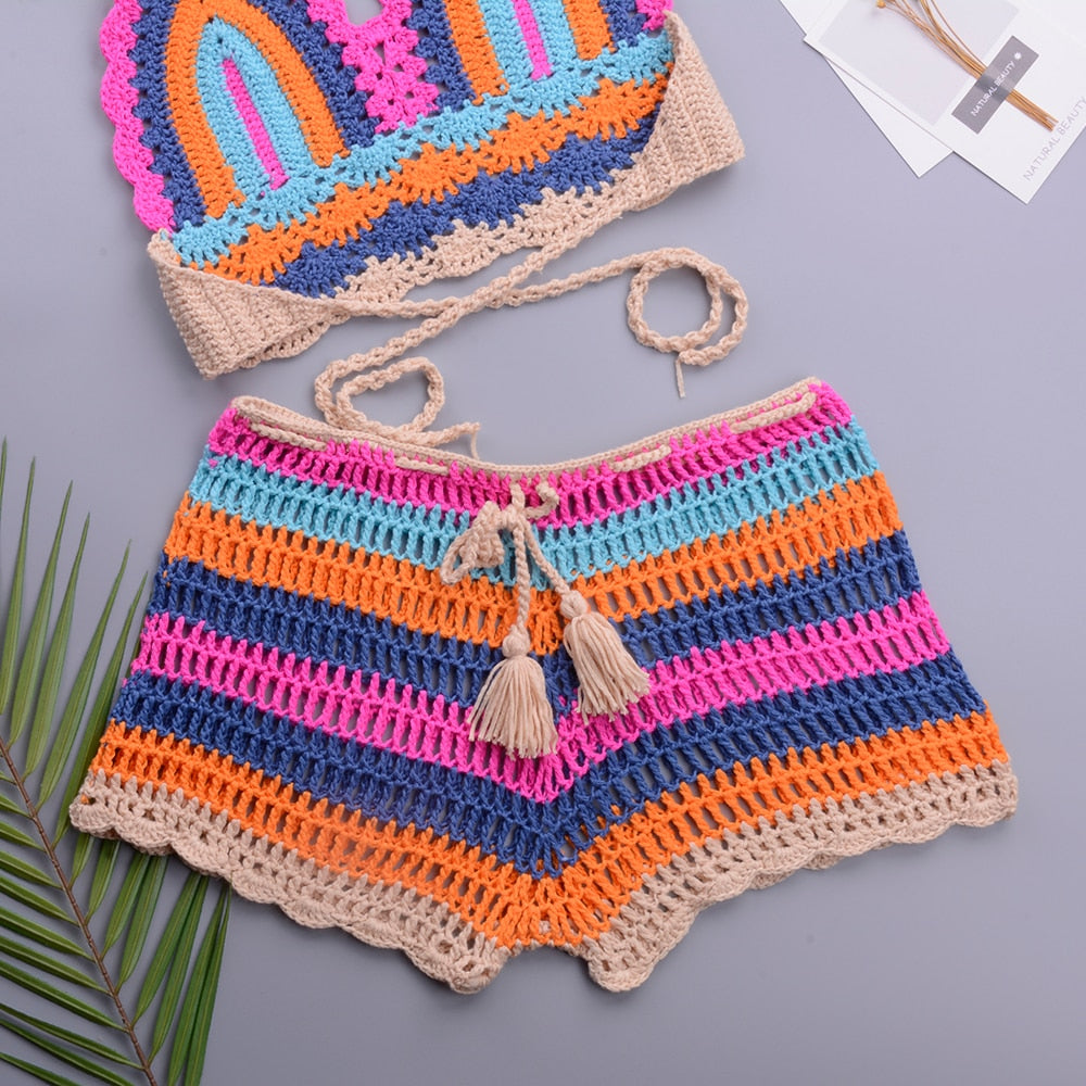 Rainbow Crocheted Bikini Set