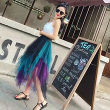 Contrasting Color High Waist Irregular Length Tulle Maxi Skirt (Multiple color combos)