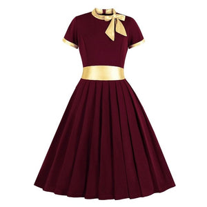 Vintage Style Short Sleeve Bow Neck Dress (multiple colors)