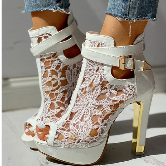 Lula Peep-toe Lace High Heel Booties