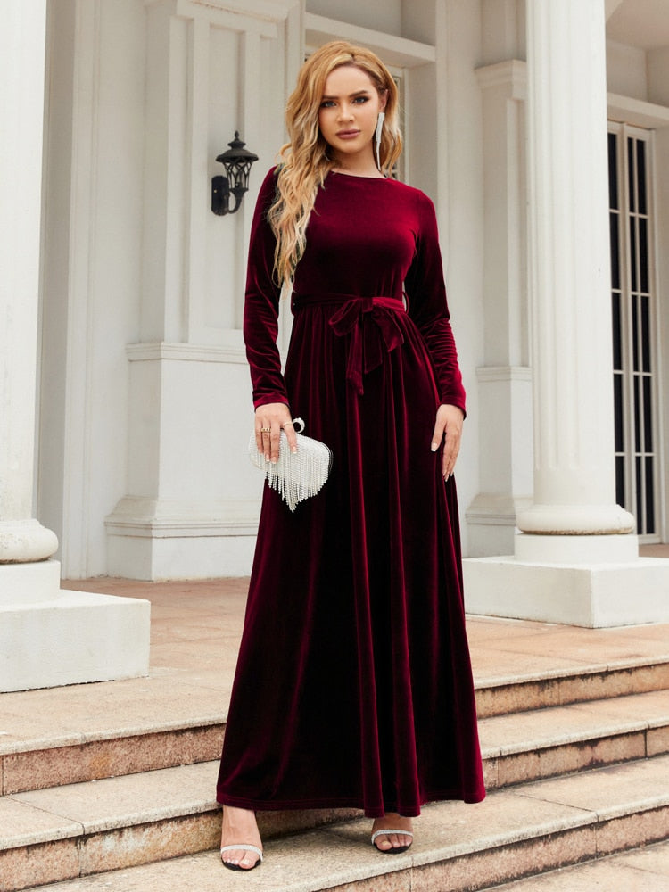 Elegant Long Dress Velvet (Colors - Blue, Green or Burgundy)